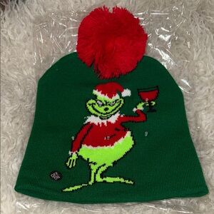 Grinch Christmas Beanie with LED  3 Mode Ligths Holiday Pom Hat
